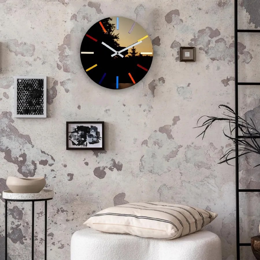Zegar ścienny w stylu nowoczesnym akrylowy colorfull black okrągły kwarcowy