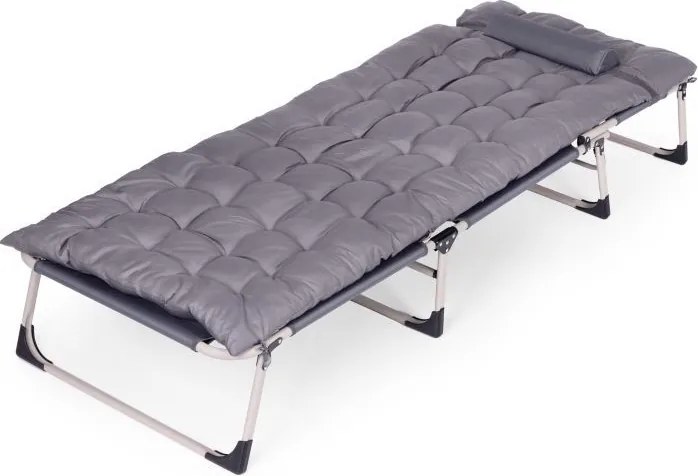 Składany leżak ogrodowy z poduszką i zagłówkiem Marbella, szary