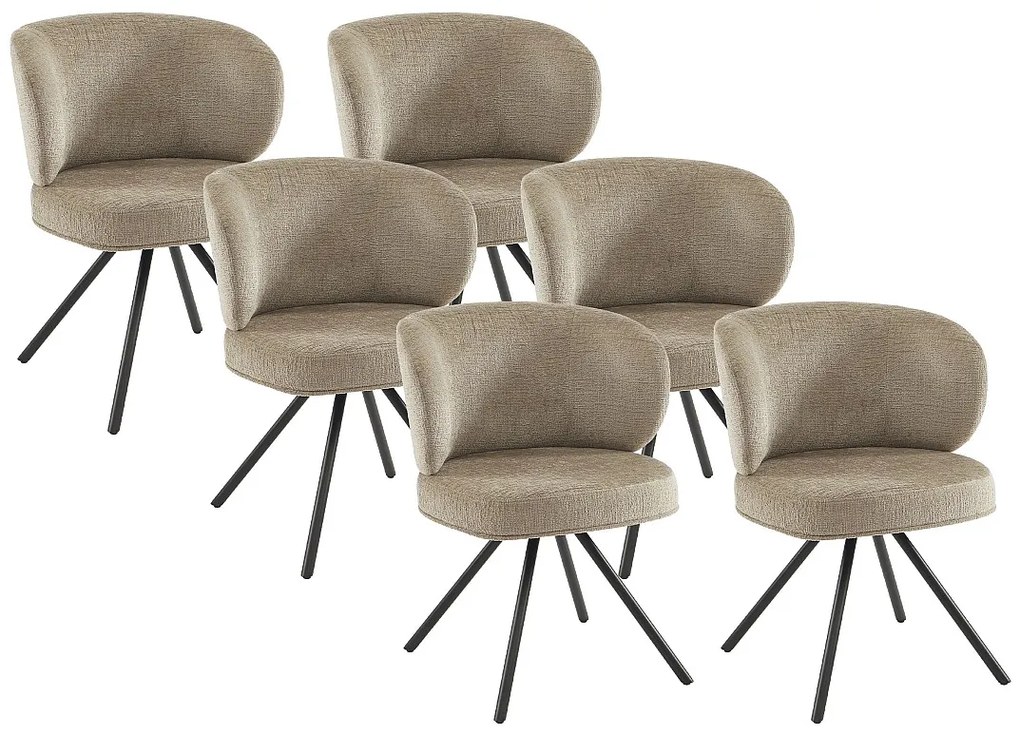 Zestaw 6 obrotowych krzeseł z teksturowanej tkaniny i czarnego metalu - Taupe - LYARO