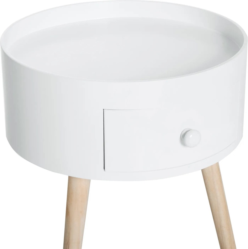 HOMCOM Stolik kawowy z szufladą, okrągły stolik pomocniczy, stolik do salonu, sypialni, wytrzymały do 50 kg, kolor biały, 38 x 38 x 45 cm