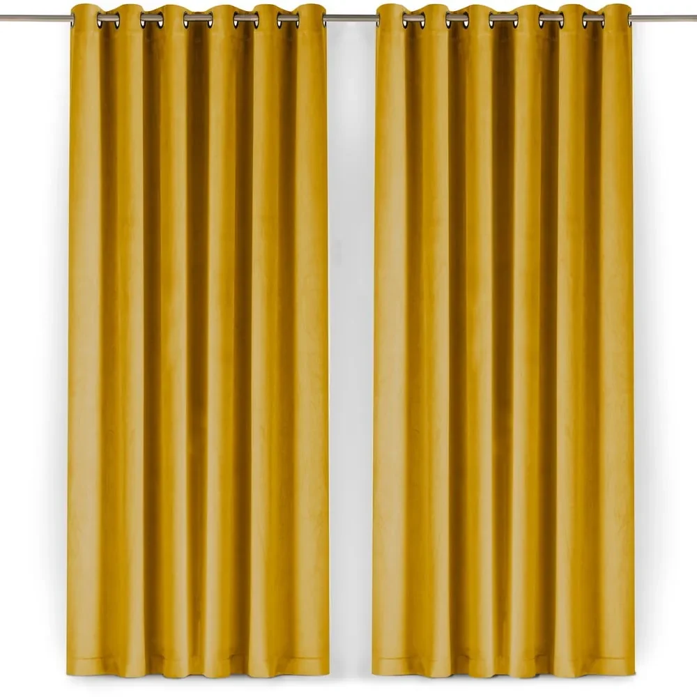 Musztardowa aksamitna zasłona częściowo zaciemniająca (dimout) 530x175 cm Velto – Filumi