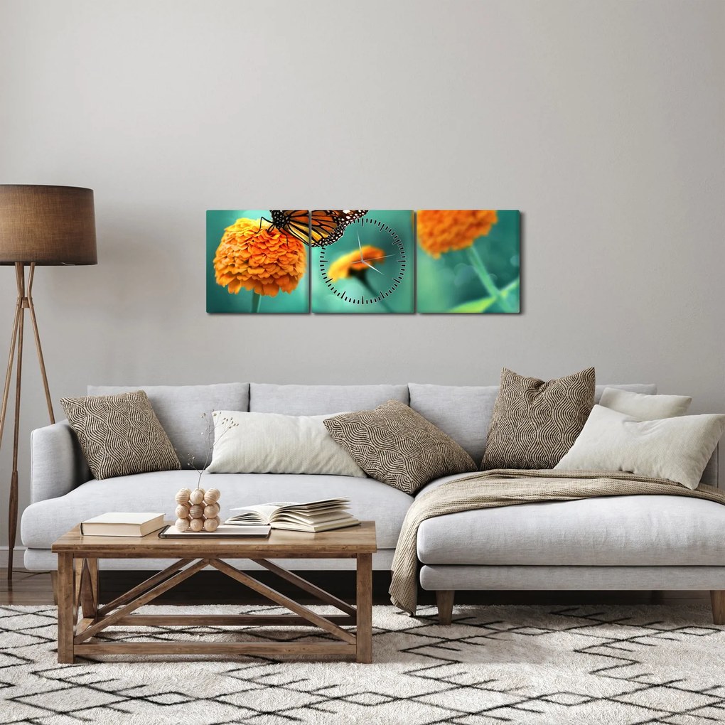 Obraz motyla (z zegarem) (90x30 cm)