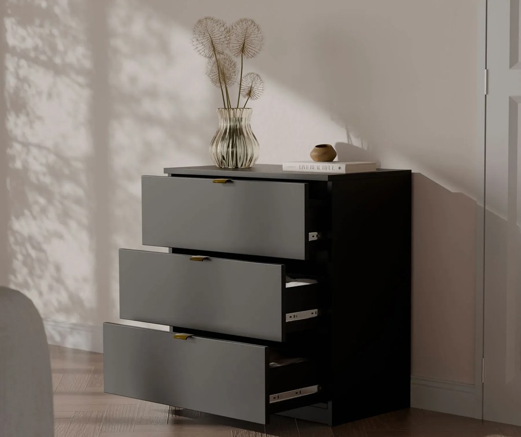 Czarna komoda z szufladami na ubrania F7-R33