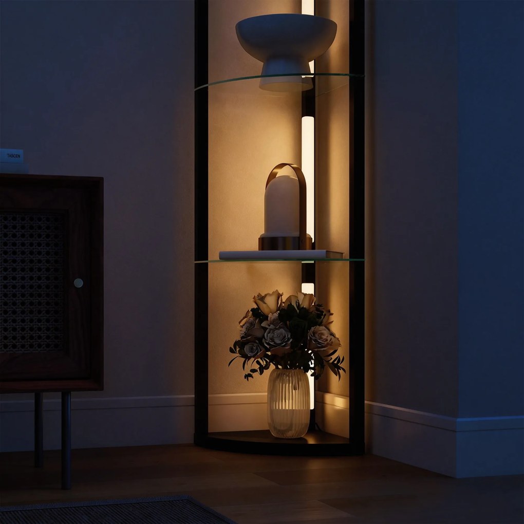 HOMCOM LED Lampa Stojąca ze Szklanymi Półkami, Lampa z 3 Poziomami Jasności, Czarna | Aosom PL