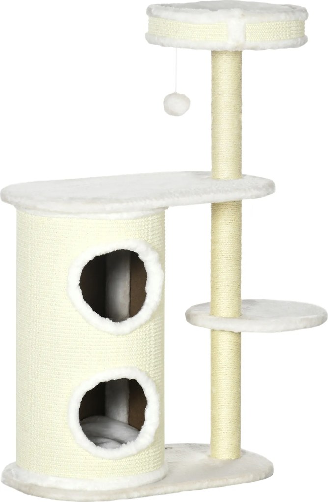 PawHut Drapak dla Kota z Łóżkiem i Zabawką Kremowy Komfort i Zabawa dla Twojego Pupila | Aosom PL