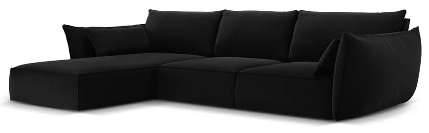 Czarny aksamitny narożnik (lewostronny/z szezlongiem) Vanda – Mazzini Sofas
