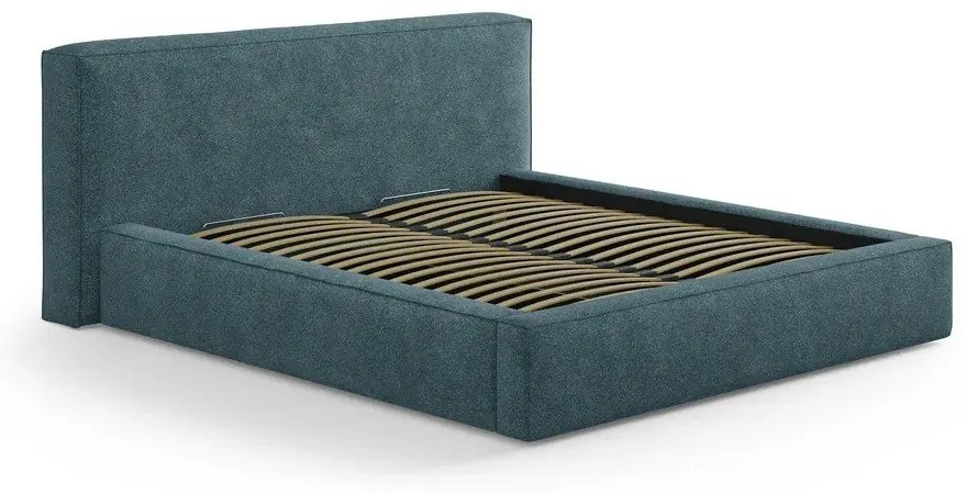 Niebieskie tapicerowane łóżko dwuosobowe ze schowkiem ze stelażem 200x200 cm Simon Olivia – Micadoni