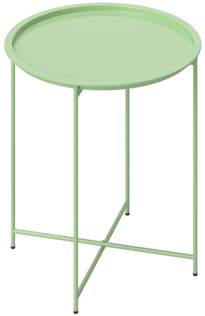 Outsunny Stolik ogrodowy, Okrągły zewnętrzny stolik pomocniczy ze stali z zdejmowaną tacą, składany design, stolik na taras, Zielony