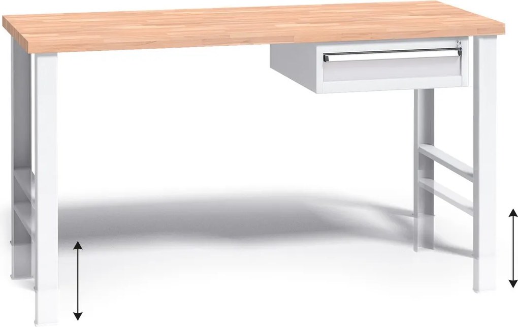 Stół warsztatowy z regulacją wysokości G3, 1500 x 685 x 840-1050 mm, 1x 1 szufladowy kontener, szary