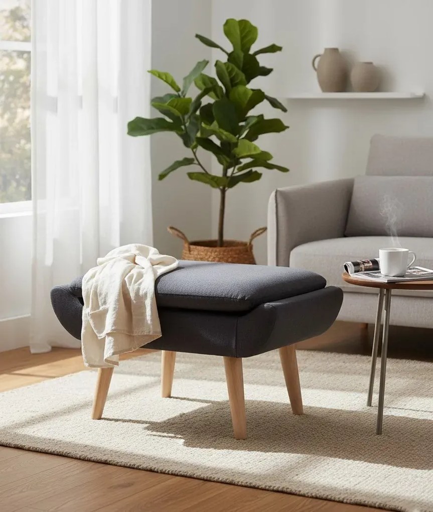 Szara pufa siedzisko i podnóżek K7-P05