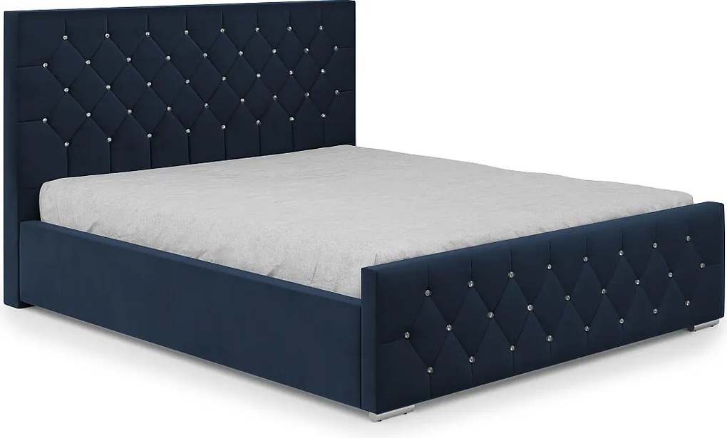 DomoHome - Nowoczesne łóżko tapicerowane Mona I, wysokiej jakości tkanina, skrzynia, elegancki półokrągły design 160x200 cm, granatowy