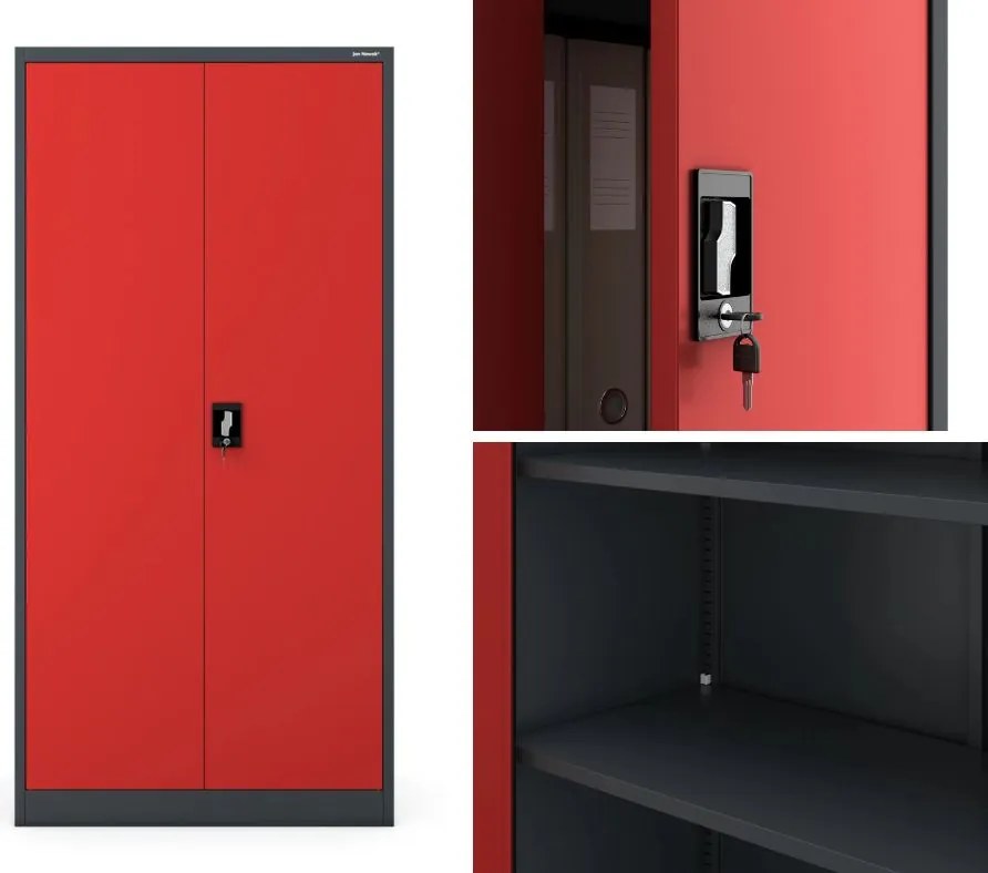 Szafa biurowa Jan dwudrzwiowa 90x40x185 cm antracyt/czerwony