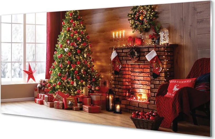 Panel szklany do Kuchni Świąteczny Wieczór przy Kominku
