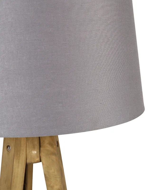 Rustykalna lampa stojąca na trójnogu z odcieniem z lnu w kolorze ciemnoszarym 45 cm - Tripod Classic Rustykalny / Vintage Oswietlenie wewnetrzne