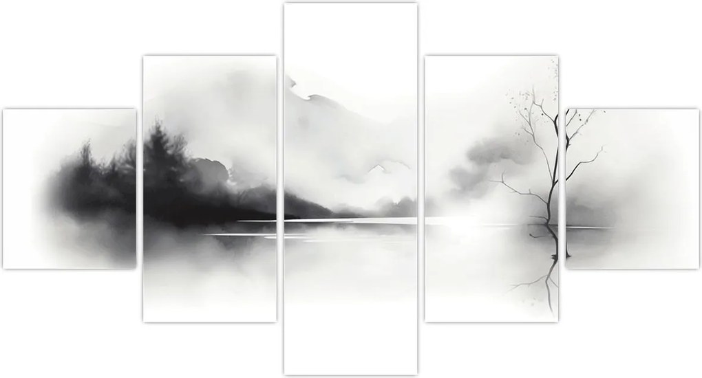 Obraz - Malowany tuszem krajobraz (125x70 cm)