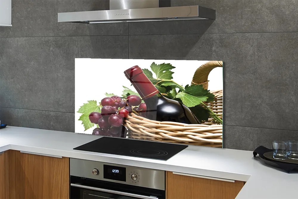 Panel szklany do Kuchni Kosz Pełen Winogron i Wino