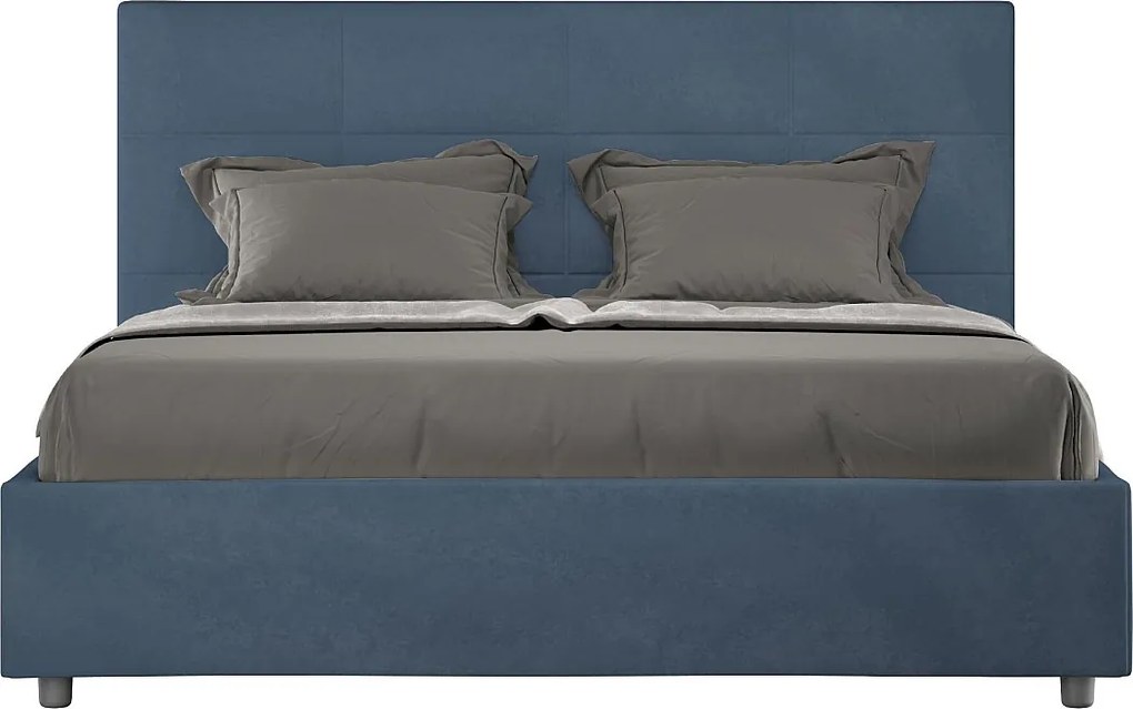 Łóżko wyposażone w stelaż z listwami tapicerowane 140x190 microfibra niebieski Mika