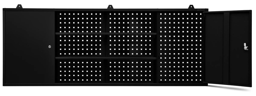 Szafka warsztatowa wisząca z perforowaną tablicą czarna, 1600x600x200 mm: LEO All Black