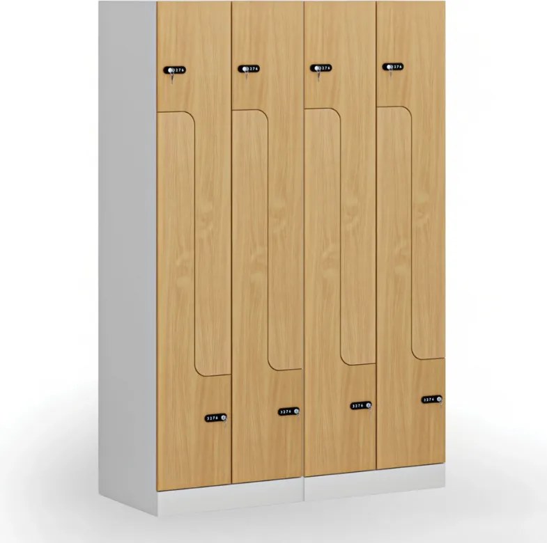 Metalowa szafka ubraniowa S1 Z, 4-drzwiowa, 1850 x 600 x 500 mm, demontaż, zamek mechaniczny z kodem, drzwi laminowane, orzech