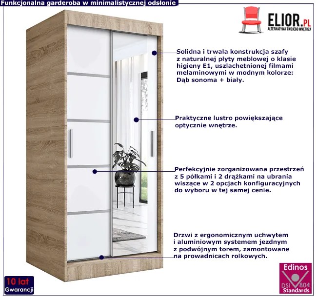 Szafa przesuwna w kolorze dąb sonoma + biały E9-N58
