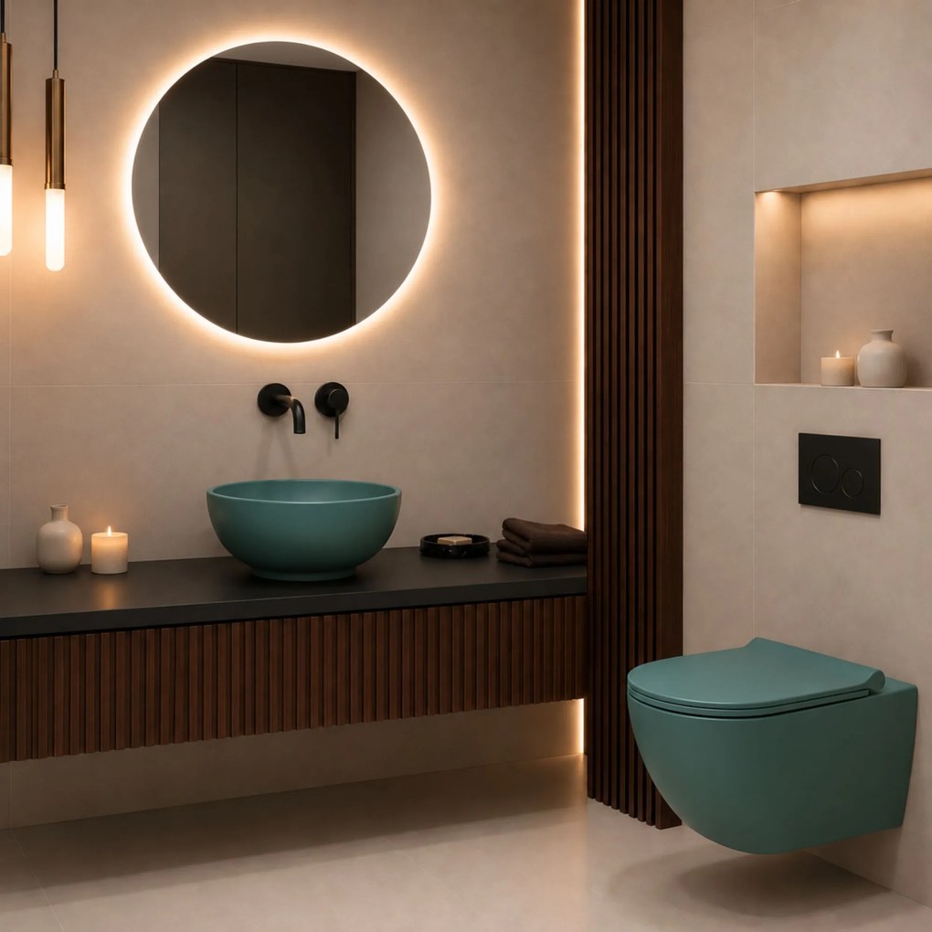 Massi Miska WC wisząca rimless zielona FLOW Green z deską wolnoopadającą typu Slim