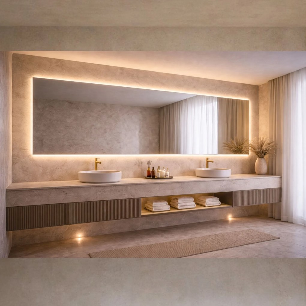 Lustro prostokątne z podświetleniem TAVA Horizon LED XXL | Różne rozmiary | Różne kolory : Kolor tafli szkła - Srebrny, Rozmiar - 268x80