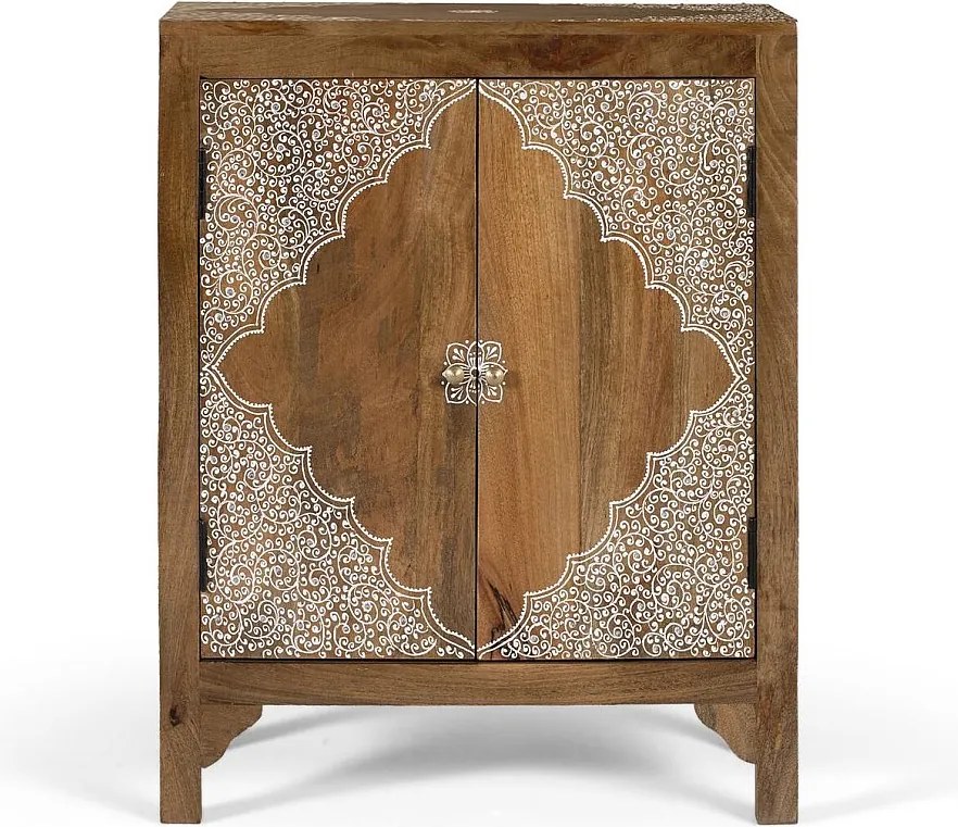 Komoda z drewna mango z dwoma ręcznie malowanymi drzwiami