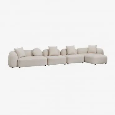 Sofa Modułowy Z Prawym Szezlongiem, 4-częściowy, Z Tkaniny Chenilla Coco Szenila Gruba Biała - Sklum