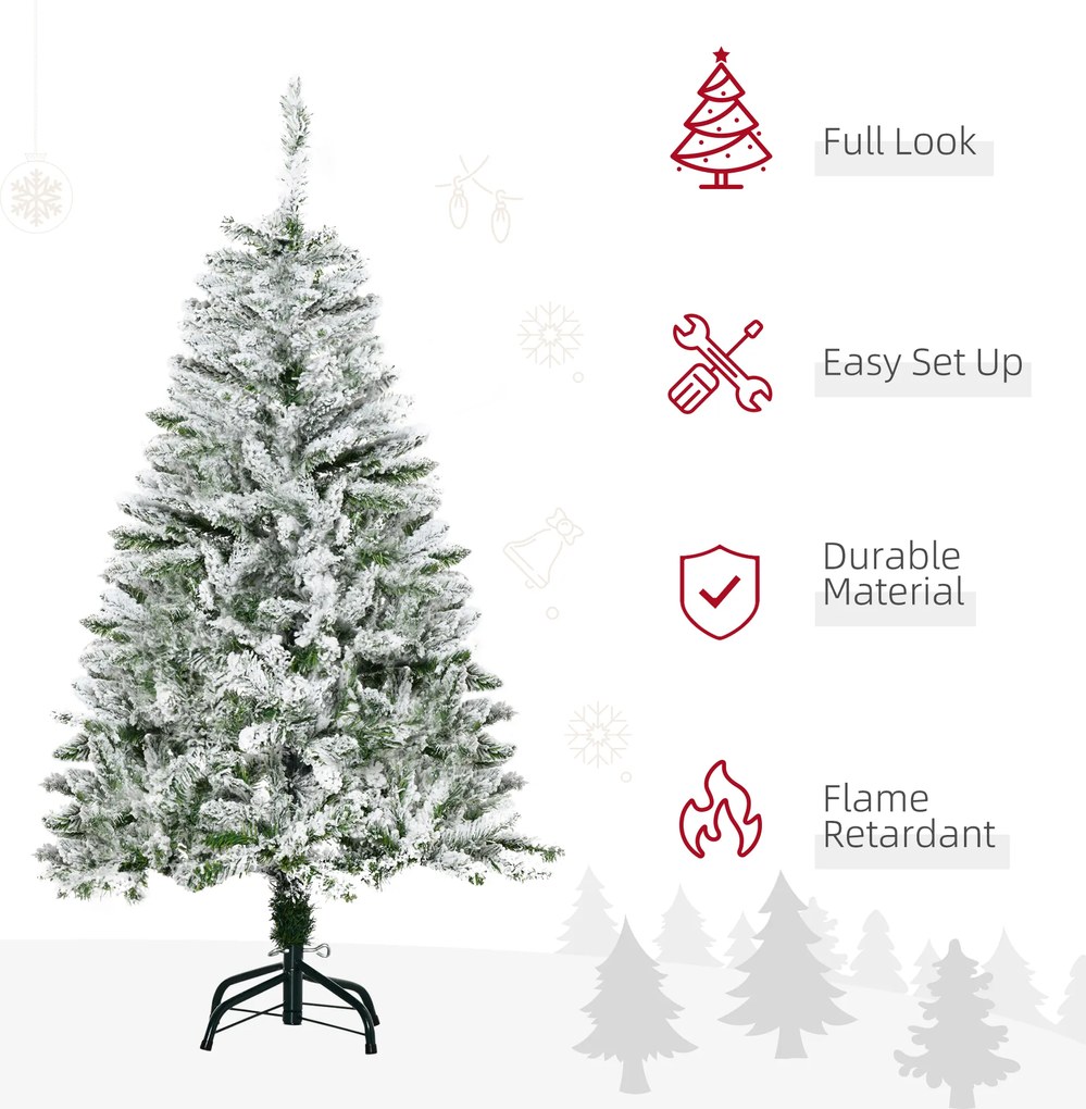 HOMCOM Sztuczna Choinka z Efektem Śniegu, Trudnopalna, Konstrukcja na Zawiasach, Zielony/Biały | Aosom PL