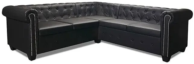 Czarny 5-osobowy narożnik w stylu chesterfield W7-R28