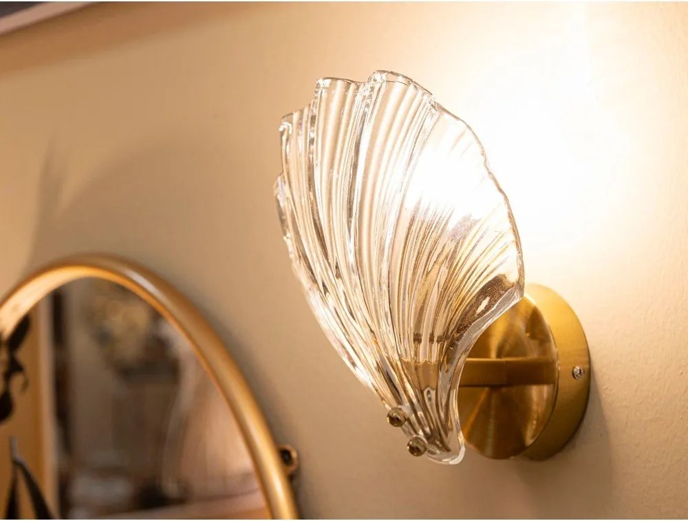 Szklany kinkiet w kolorze złota Da Muro Shell – Mauro Ferretti