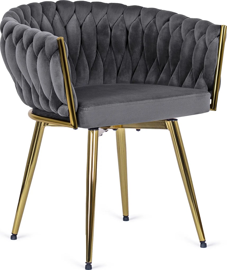 Zestaw Stół Okrągły SALLO 100 cm i 4 Krzesła Tapicerowane RUBI Szare Glamour