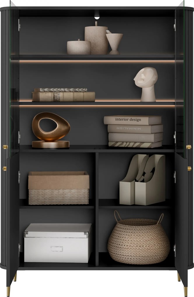 Witryna Vesper 103 cm czterodrzwiowa - czarny / złote nogi