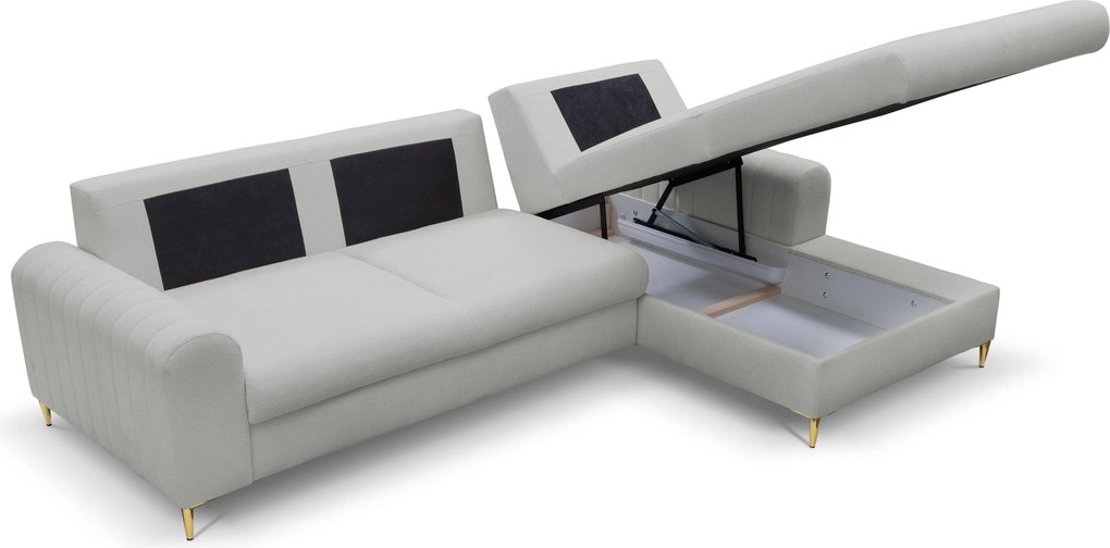Masseno Narożnik VERONA z funkcją spania i pojemnikiem na pościel Narozniki L, Rozkładana sofa - Jasnoszary, LOFT 18