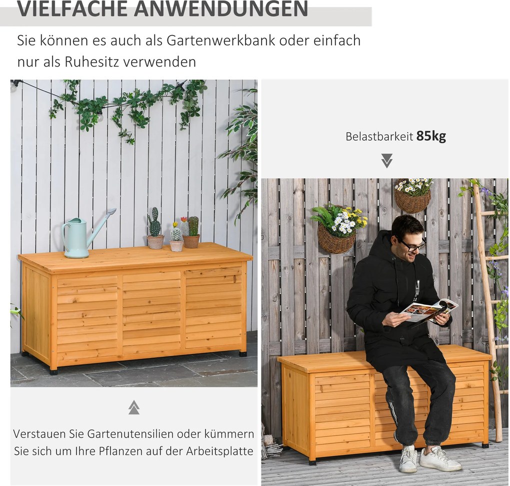 Skrzynia Ogrodowa Outsunny z Drewna Świerkowego – Odporna na Warunki Atmosferyczne, Wielofunkcyjna, Żółta