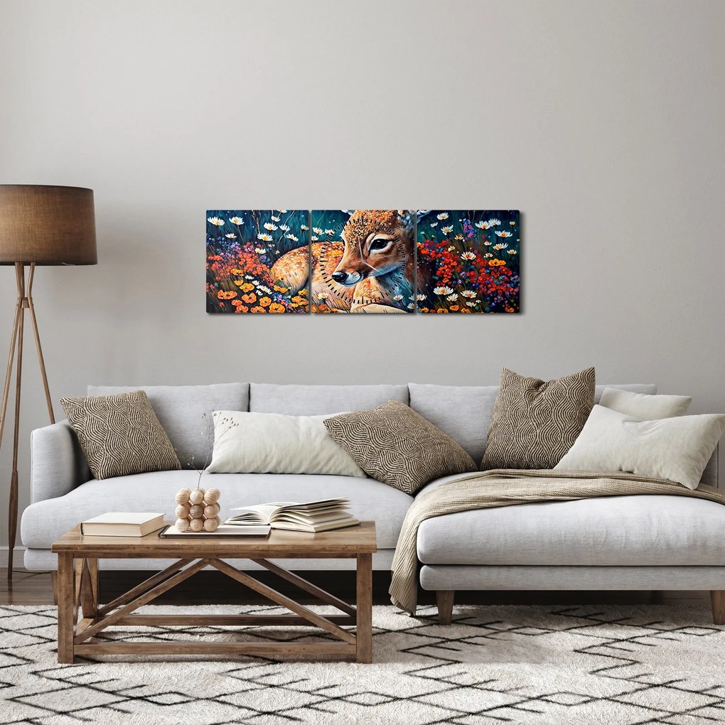 Obraz - Malowany jeleń (z zegarem) (90x30 cm)