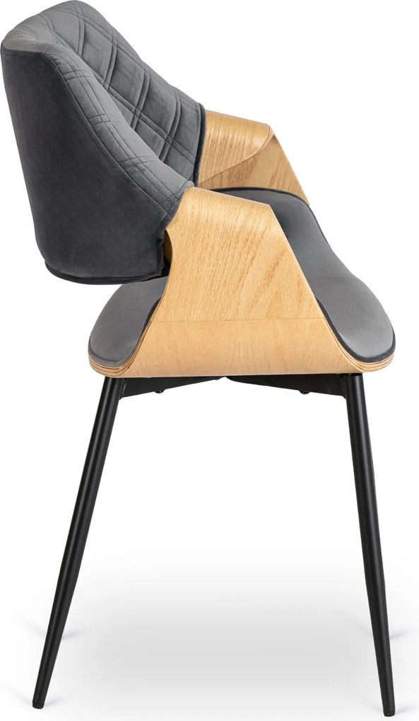 Krzesło Tapicerowane z Drewna Giętego do Salonu DAKOTA Szare/Dąb Złoty Welurowe Nowoczesne Loft