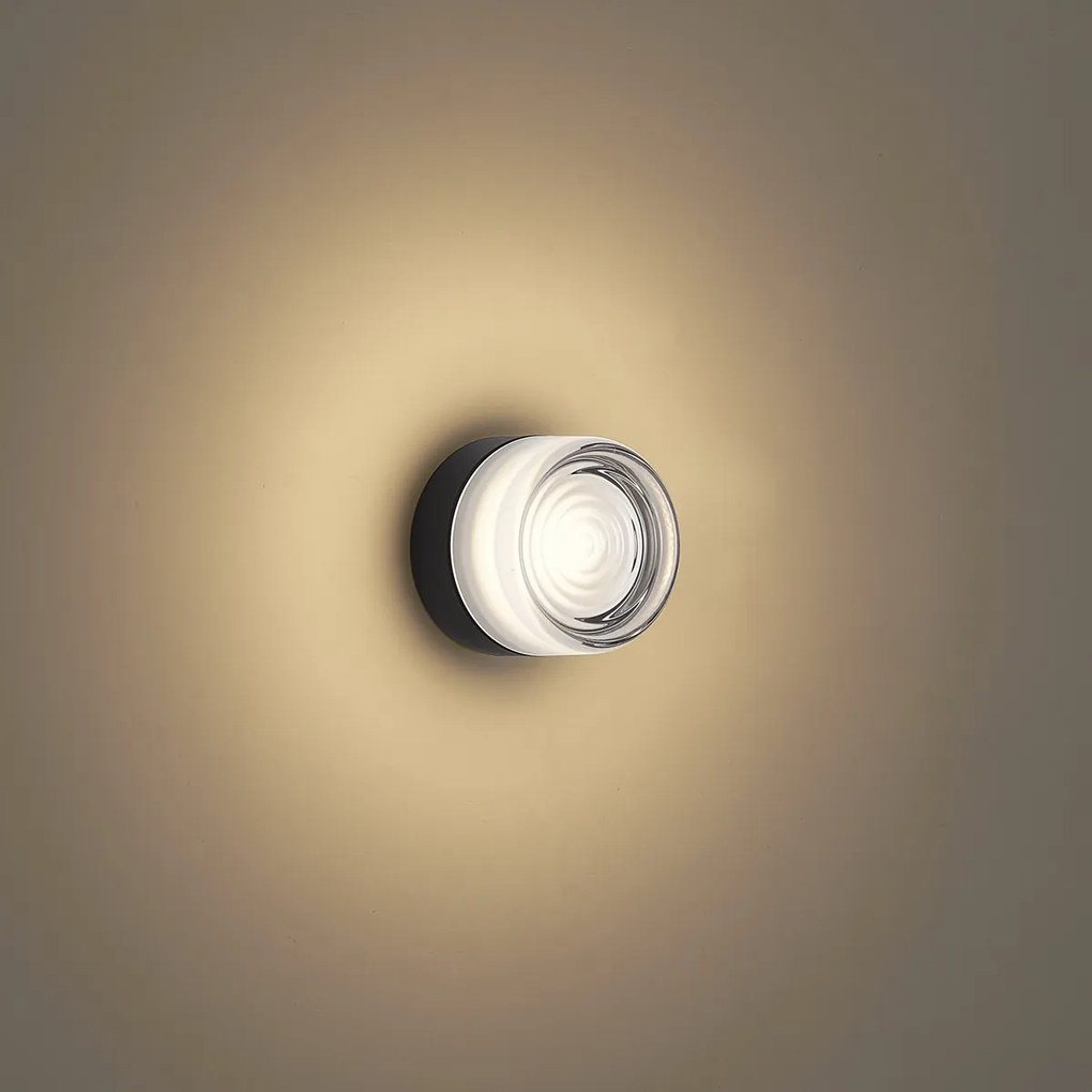 Designerski kinkiet czarny ze szkłem opalowym IP44 - Michele