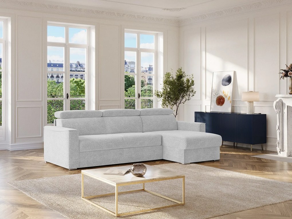 Kanapa narożna dwustronna rozkładana typu express z szarej tkaniny szenilowej - Powierzchnia spania 140 cm - Materac 18 cm VIZIR