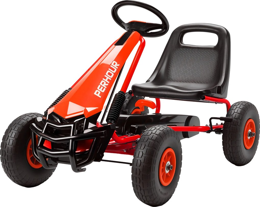 AIYAPLAY Gokart na pedały dla dzieci, regulowane siedzenie, opony EVA, hamulec, sprzęgło, 3-8 lat, Czerwony