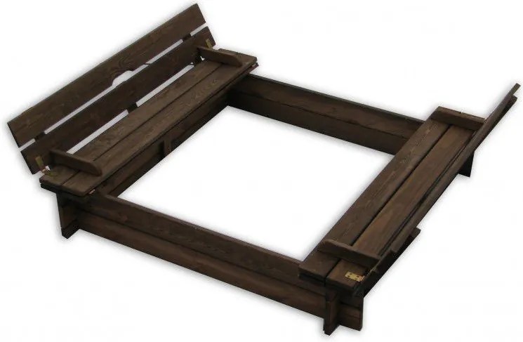 Drewniana piaskownica z ławkami