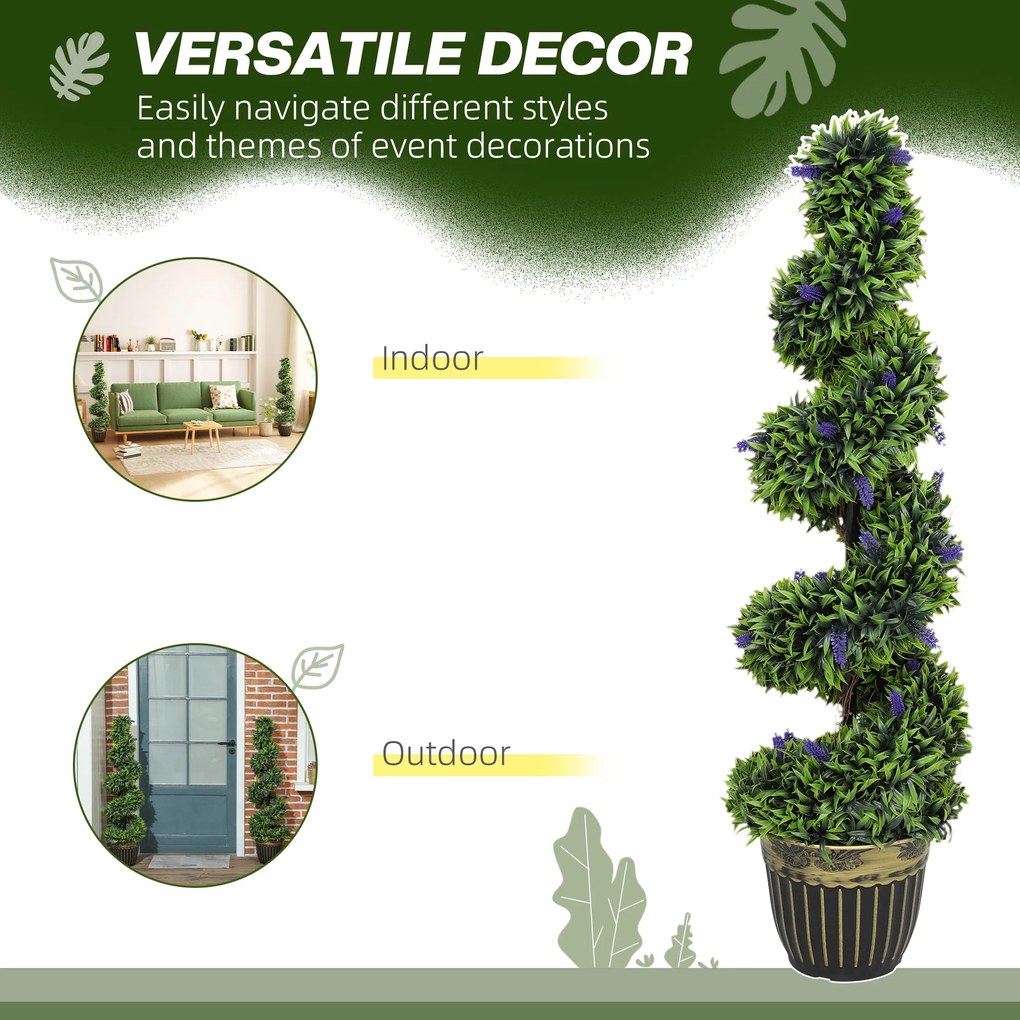 HOMCOM Zestaw sztucznych roślin w 2 częściach, spiralny design, z cementową podstawą, zielony