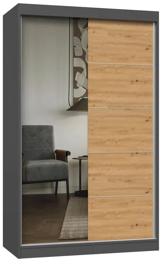 Szafa przesuwna z lustrem 120 cm dąb artisan antracyt D7-T81