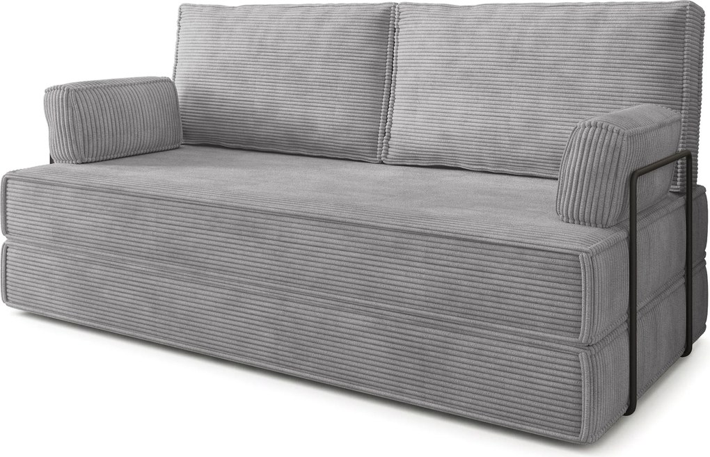 Masseno Sofa piankowa SILAR z funkcją spania, Kanapa z pianki do salonu, Bezmontażowa, Tkanina sztruksowa – Jasnoszary POSO 55