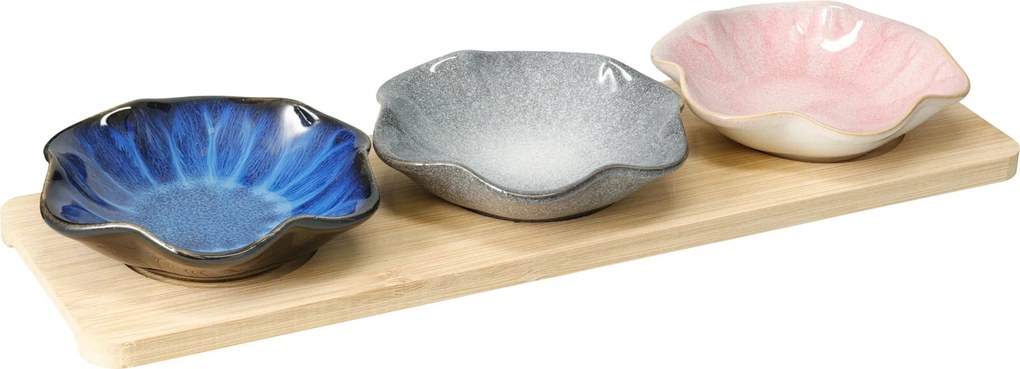 Bambusowy zestaw do serwowania z 3 porcelanowymi miseczkami