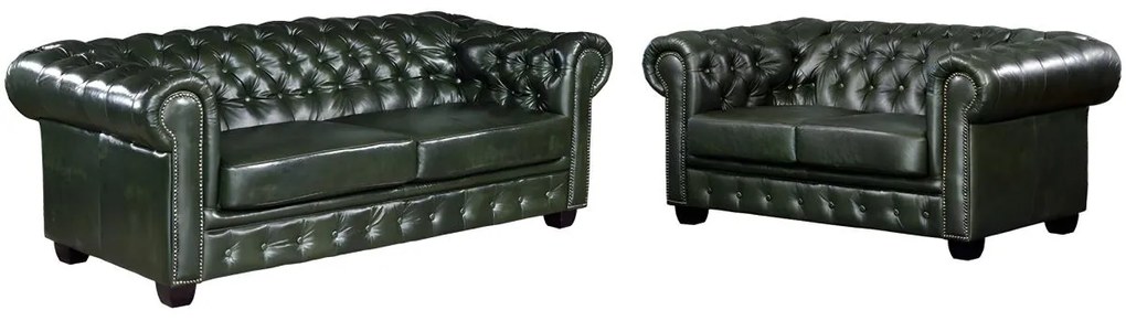 Komplet wypoczynkowy typu chesterfield 3+2 BRENTON 100% skóry bawolej - Kolor: zieleń cesarska