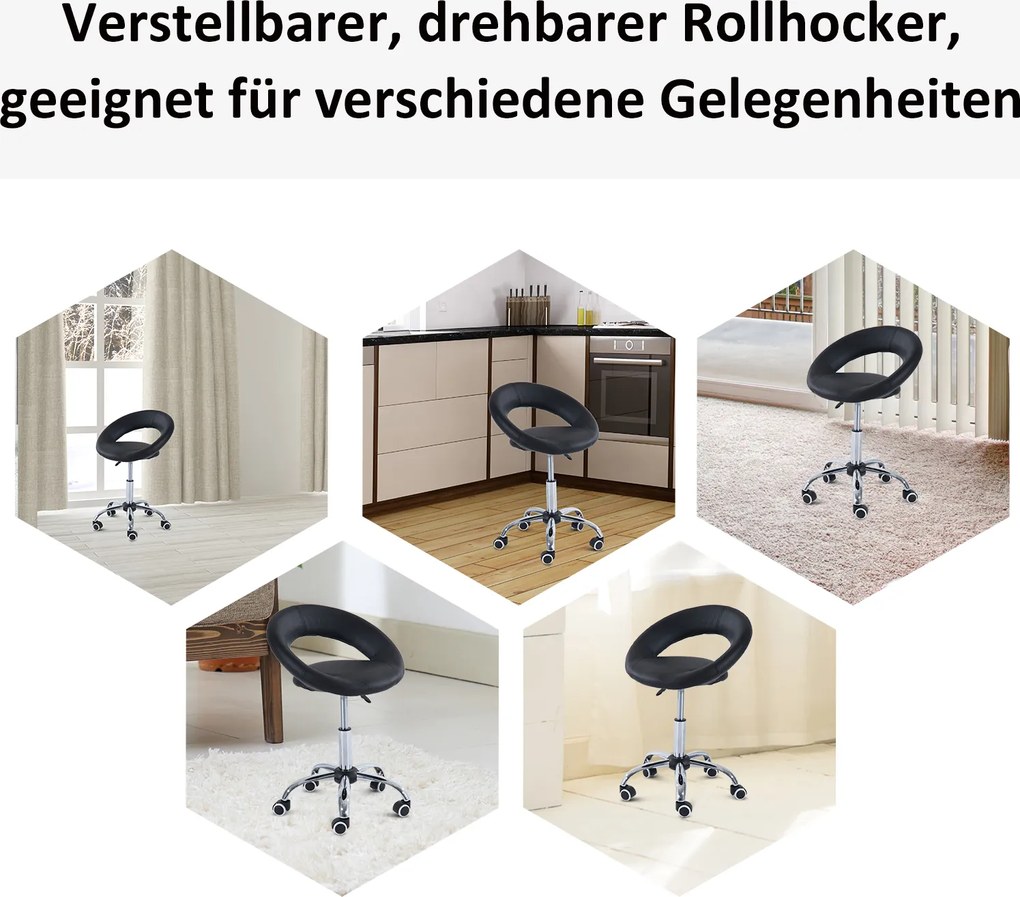 HOMCOM Taboret na kółkach taboret roboczy krzesło obrotowe taboret kosmetyczny z regulacją wysokości czarny