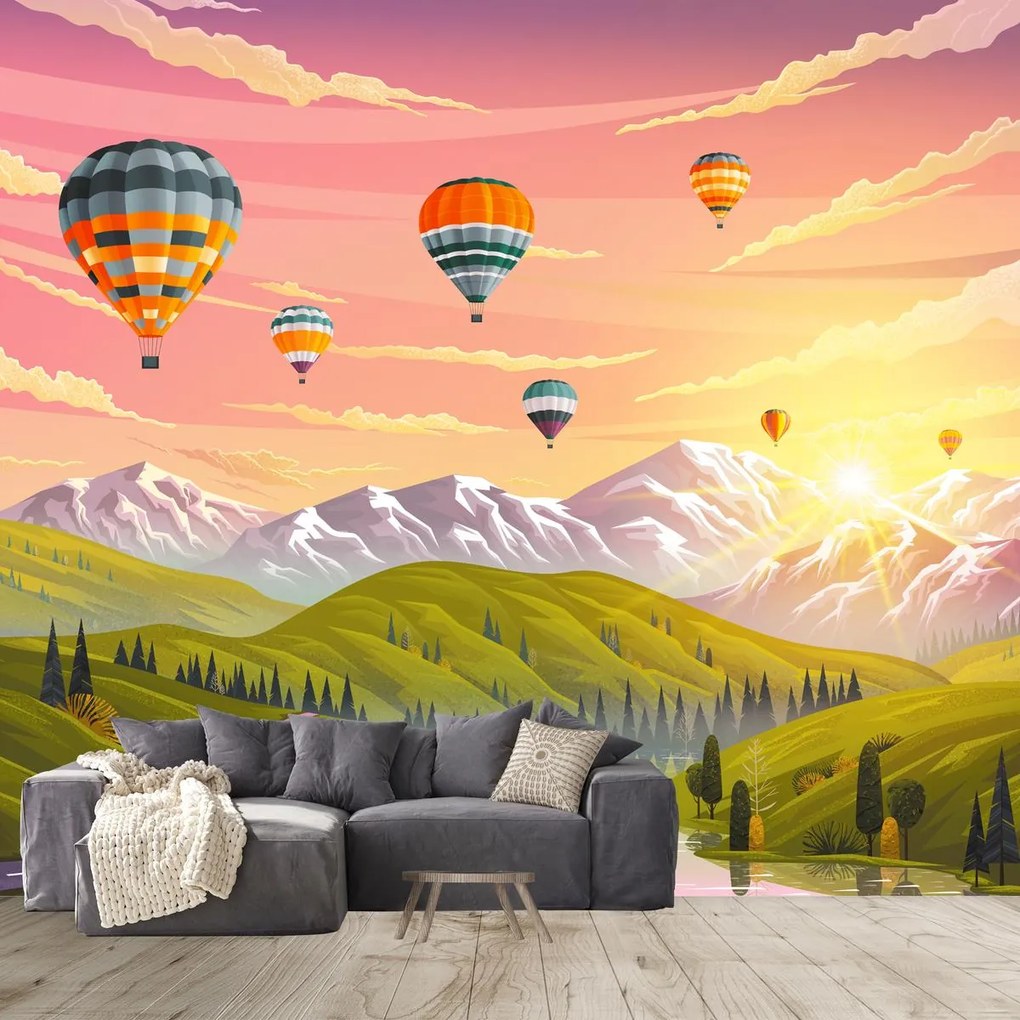 Fototapeta - Balony nad krajobrazem (196x136 cm)
