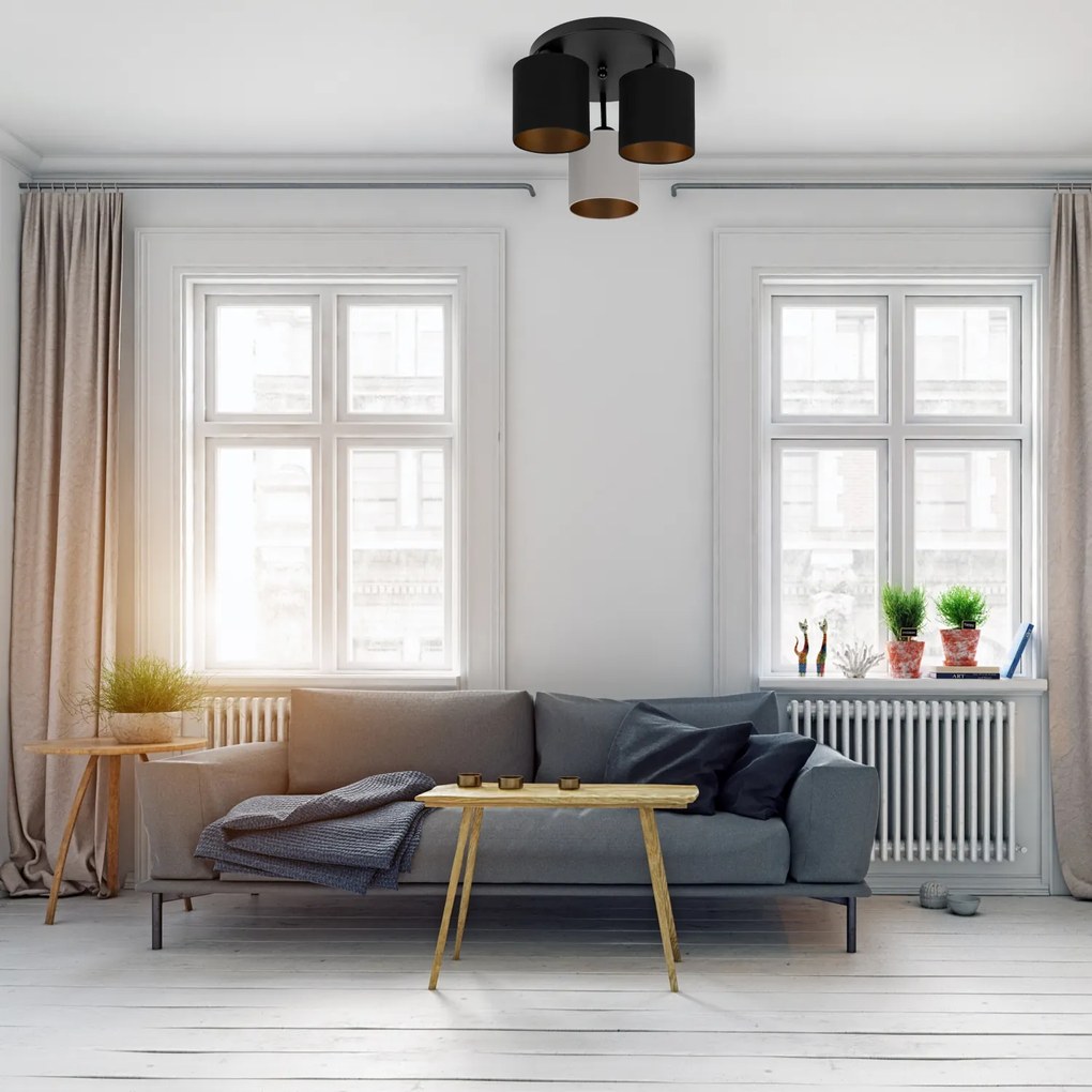 Lampa sufitowa czarna trzypunktowa z szaro-czarnymi abażurami C-3030SC