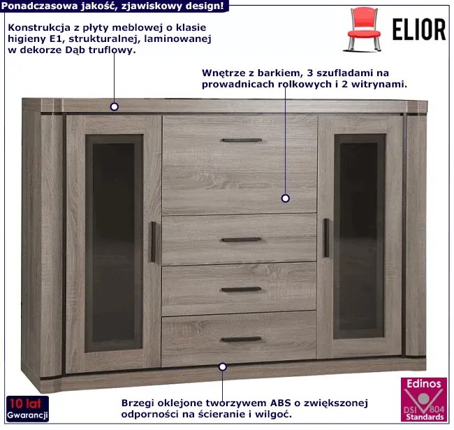 Komoda z witryną i barkiem dąb truflowy - Rectano 9X